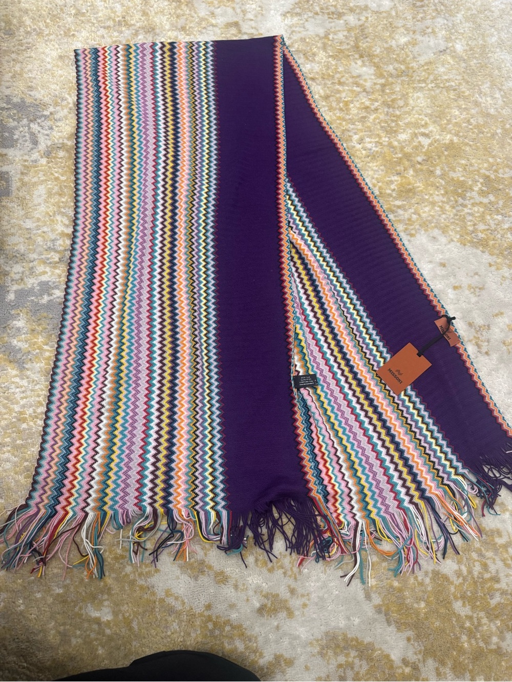 Missoni Purple Zigzag Trim Knit Scarf